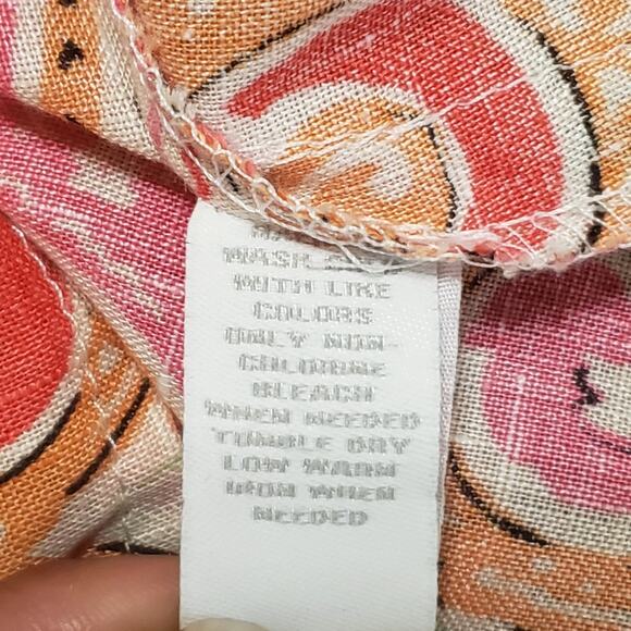 Charter Club Womens 100% Linen Floral Paisley Button Up Shirt Pink Multi Large - Picture 7 of 14